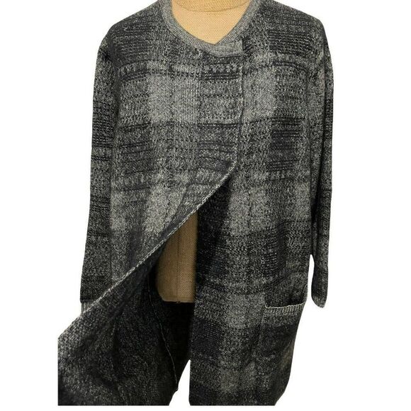 NWOT J.Jill Women's Full Length Overcoat Cotton Blend Gray Black Tunic Size 4XL - Picture 3 of 8